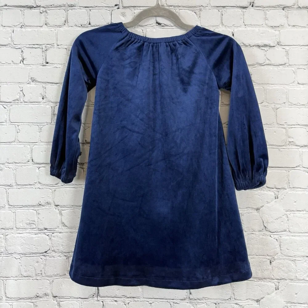 Garnet Hill Kids Navy Blue Velour Dress Size 6T Holiday Christmas Party Church